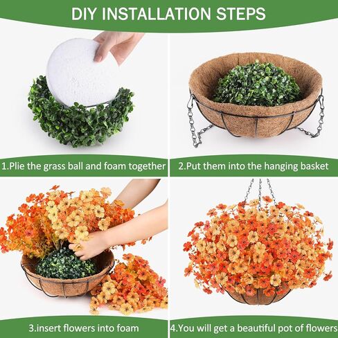 زهور اصطناعية معلقة في سلة، زهور صناعية معلقة للديكور الداخلي في الهواء الطلق، سلال معلقة مقاومة للأشعة فوق البنفسجية مع زهور وهمية لتزيين سطح الفناء والحديقة والشرفة in Kuwait