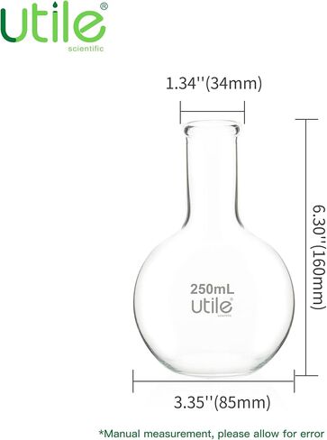 قطعتان من القوارير ذات القاع المسطح، قوارير زجاجية ذات فتحة ضيقة سعة 250 مل و500 مل، قوارير غليان للمختبر مع تخرج مطبوع للعلوم المعملية 4012.9014.1 in Kuwait