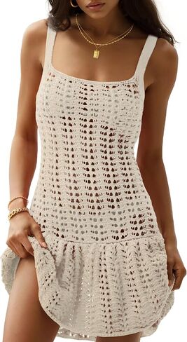 Fisoew Women's Crochet Swimsuit Cove Ups Summer Summeress Hollow Out Out Monitwear Woar Wathing Suit Coverup Bust Bust in Saudi Arabia