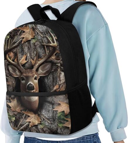 JEOCODY Kids Bookbag Camo Hunting Deer Backpack and Lunch Box Set, Boys Girls American Flag School Bag Water Bottle Holder and Pencil Pouch Girls Daypack Back to School Accessories in Saudi Arabia