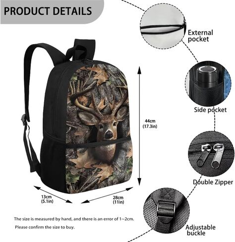 JEOCODY Kids Bookbag Camo Hunting Deer Backpack and Lunch Box Set, Boys Girls American Flag School Bag Water Bottle Holder and Pencil Pouch Girls Daypack Back to School Accessories in Saudi Arabia