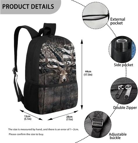 JEOCODY Kids Bookbag Camo Hunting Deer Backpack and Lunch Box Set, Boys Girls American Flag School Bag Water Bottle Holder and Pencil Pouch Girls Daypack Back to School Accessories in Saudi Arabia