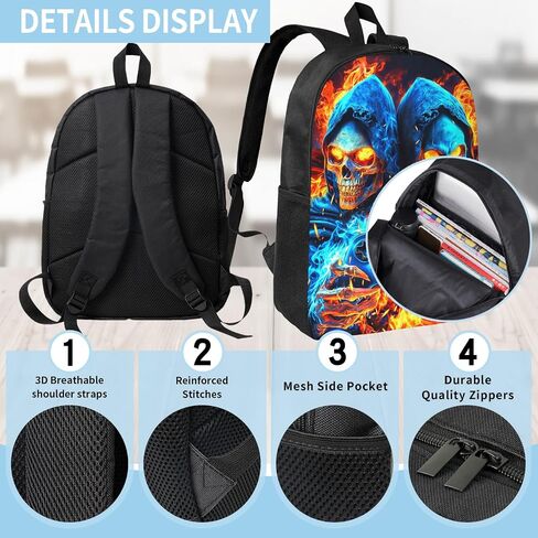 حقيبة الظهر للمدرسة الأولاد Cool Skull Game Poys Backpack مع صندوق الغداء وحقائب القلم الرصاص مجموعة للأطفال المراهقين المراهقين الابتدائي ، حقيبة سفر في Bookpag Daypack سن 6-18 in Kuwait
