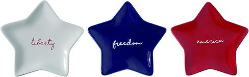 Transpac Simple Americana Red White Blue Star Plate مجموعة من لوحات عشاء مزخرفة 3-6.5 بوصة ، غسالة الصحون آمنة ، ديكور للزحف الوطني متعدد الألوان in Saudi Arabia
