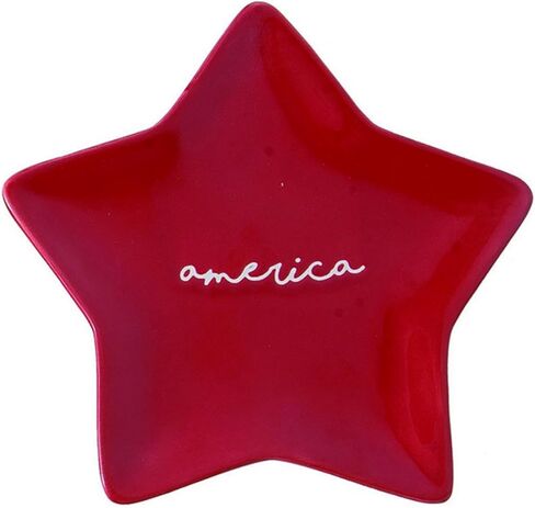 Transpac Simple Americana Red White Blue Star Plate مجموعة من لوحات عشاء مزخرفة 3-6.5 بوصة ، غسالة الصحون آمنة ، ديكور للزحف الوطني متعدد الألوان in Saudi Arabia