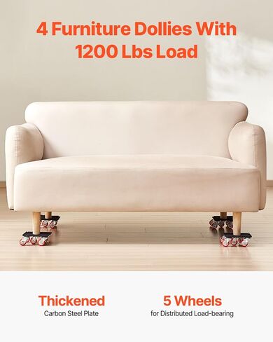 VEVOR Furniture Dolly، الحمولة القصوى 3474 رطلاً، محركات الأثاث الثقيلة مع 5 عجلات دوران 360 درجة، لوحة من الصلب الكربوني، مجموعة أدوات منزلق رفع الأثاث للأجهزة والأريكة والثلاجة والغسالة in Saudi Arabia