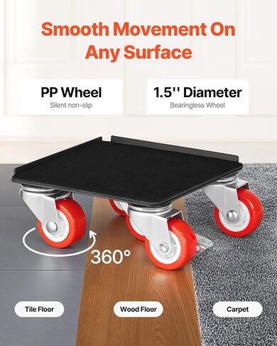 VEVOR Furniture Dolly، الحمولة القصوى 3474 رطلاً، محركات الأثاث الثقيلة مع 5 عجلات دوران 360 درجة، لوحة من الصلب الكربوني، مجموعة أدوات منزلق رفع الأثاث للأجهزة والأريكة والثلاجة والغسالة in Saudi Arabia