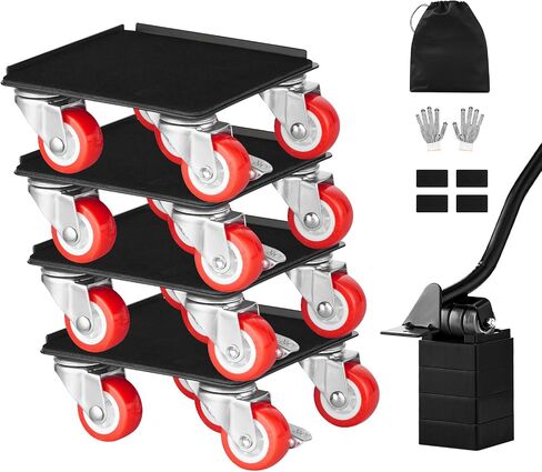 VEVOR Furniture Dolly، الحمولة القصوى 3474 رطلاً، محركات الأثاث الثقيلة مع 5 عجلات دوران 360 درجة، لوحة من الصلب الكربوني، مجموعة أدوات منزلق رفع الأثاث للأجهزة والأريكة والثلاجة والغسالة in Saudi Arabia