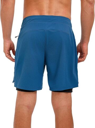 ECUPPER Mens Swim Trunks with Compression Liner Board Shorts with Zipper Pockets Quick Dry Swimwear Beach Bathing Swimsuit in Kuwait