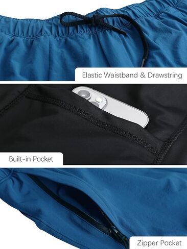 ECUPPER Mens Swim Trunks with Compression Liner Board Shorts with Zipper Pockets Quick Dry Swimwear Beach Bathing Swimsuit in Kuwait