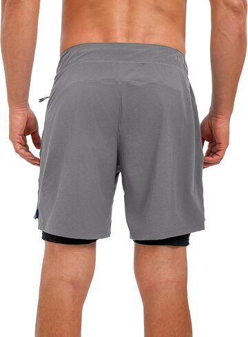 ECUPPER Mens Swim Trunks with Compression Liner Board Shorts with Zipper Pockets Quick Dry Swimwear Beach Bathing Swimsuit in Kuwait