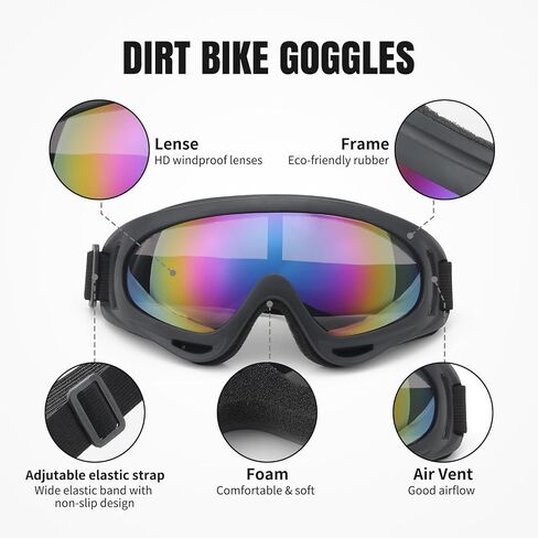 LKV 13Pcs Motorcycle Gear Set - Motorcycle Goggles 5 Pairs Dirt Bike ATV Ski Riding Goggles UV Protection Dustproof Windproof with 8 Skull Face Cover Mask for Men Women in Saudi Arabia