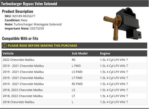 الشاحن التوربيني ، الملف اللولبي-متوافق مع 2018-2022 CHEVY MALIBU 1.5L 4 أسطوانات LFV (Vin T) in Saudi Arabia
