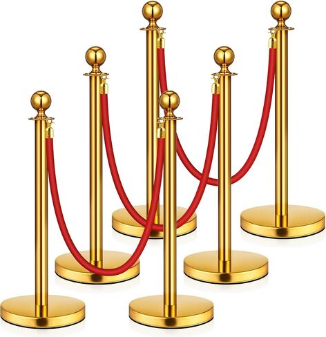 8 Pack Upgraded Stainless Steel Stanchions and Velvet Ropes 5FT Extended Red Carpet Ropes Poles Crowd Control Safety Barriers Set with Stable Base for Theaters Parties Wedding Exhibition (Gold) in Saudi Arabia