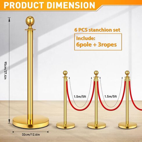 8 Pack Upgraded Stainless Steel Stanchions and Velvet Ropes 5FT Extended Red Carpet Ropes Poles Crowd Control Safety Barriers Set with Stable Base for Theaters Parties Wedding Exhibition (Gold) in Saudi Arabia