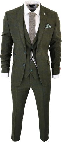 Men's 3 Piece Suit Wool Tweed Green Blue Brown Check 1920s Gatsby Formal Dress Suits in Kuwait