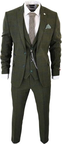 Men's 3 Piece Suit Wool Tweed Green Blue Brown Check 1920s Gatsby Formal Dress Suits in Kuwait