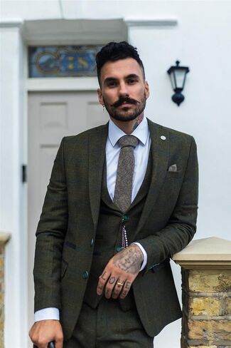 Men's 3 Piece Suit Wool Tweed Green Blue Brown Check 1920s Gatsby Formal Dress Suits in Kuwait