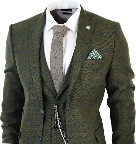 Men's 3 Piece Suit Wool Tweed Green Blue Brown Check 1920s Gatsby Formal Dress Suits in Kuwait