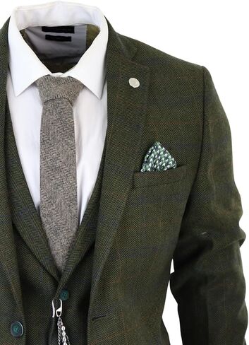 Men's 3 Piece Suit Wool Tweed Green Blue Brown Check 1920s Gatsby Formal Dress Suits in Kuwait