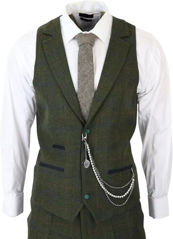 Men's 3 Piece Suit Wool Tweed Green Blue Brown Check 1920s Gatsby Formal Dress Suits in Kuwait