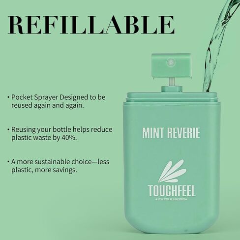 Power Mist Hand Sanitizer Spray, Scented Hydrating Hand Sanitizers Travel Size Refillable, Pocket Portable 1-Pack (Mint Reverie) 0.93Fl Oz 460-Sprays Each in Kuwait