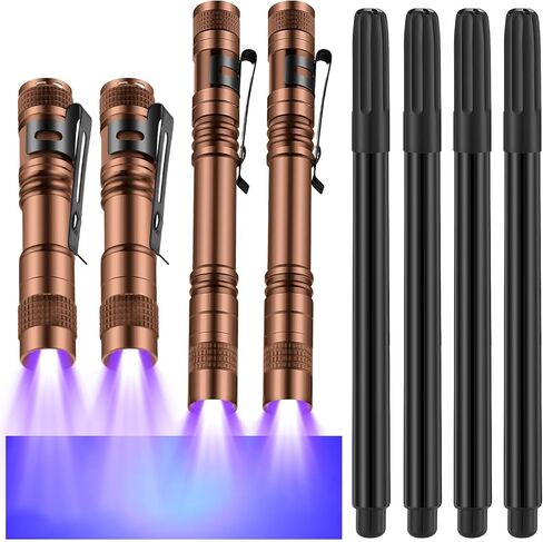 Tegeme 8 Pcs UV Pen Light Set 4 Invisible Ink Pen 4 Mini UV Flashlights Blacklight Pen Spy Marker Disappearing Ink Pen Portable Black Light for Kids Gift Secret Message Escape Room Party Favors in Kuwait