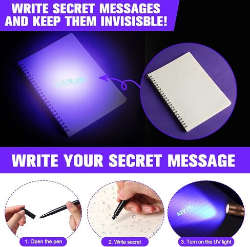 Tegeme 8 Pcs UV Pen Light Set 4 Invisible Ink Pen 4 Mini UV Flashlights Blacklight Pen Spy Marker Disappearing Ink Pen Portable Black Light for Kids Gift Secret Message Escape Room Party Favors in Kuwait