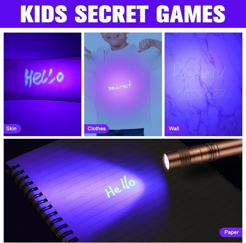 Tegeme 8 Pcs UV Pen Light Set 4 Invisible Ink Pen 4 Mini UV Flashlights Blacklight Pen Spy Marker Disappearing Ink Pen Portable Black Light for Kids Gift Secret Message Escape Room Party Favors in Kuwait