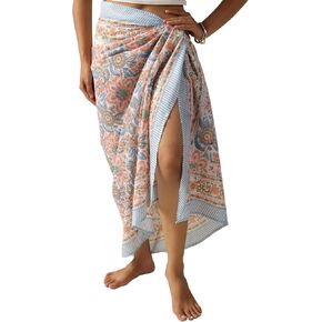 100% Cotton Sarong Coverup for Women Indian Hand Block Print Swimsuit Pareo Wrap Skirt Beach Bikini Cover Up Long (73" x 43") in Kuwait