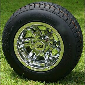 10" BULLDOG Chrome Golf Cart Wheels and 205/50-10 DOT Golf Cart Street Tires - Set of 4 in Saudi Arabia
