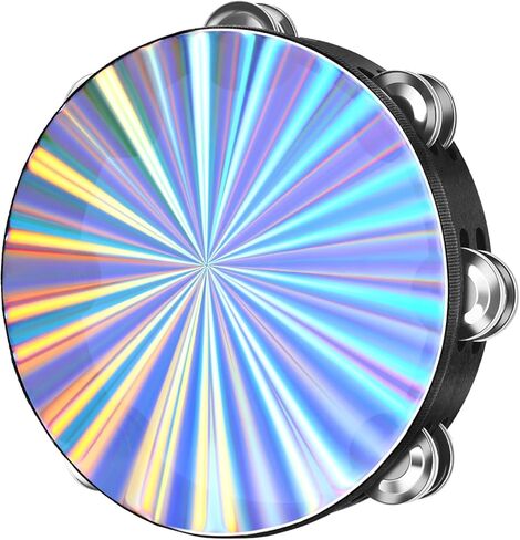 Flexzion Wood Church Tambourine Instrument - 6 Inch Reflective Hand Drums Tambourine for Kids and Adults, Single Row Metal Tambourine for Church, Parties, & Musical Events in Kuwait