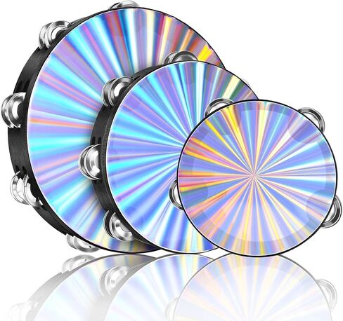 Flexzion Wood Church Tambourine Instrument - 6 Inch Reflective Hand Drums Tambourine for Kids and Adults, Single Row Metal Tambourine for Church, Parties, & Musical Events in Saudi Arabia
