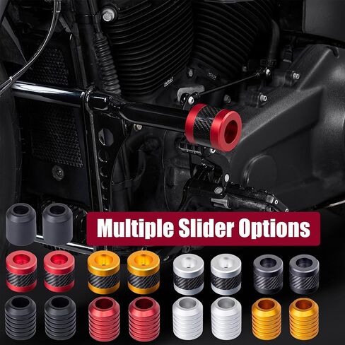Advanblack Protek Front Performance Crash Bar Frame Sliders for M8 Harley Low Rider/S/ST, Street Bob, Fatbob, Sport Glide, Softail Standard (Red Anodized CNC with Carbon Inlay Slider) in Kuwait