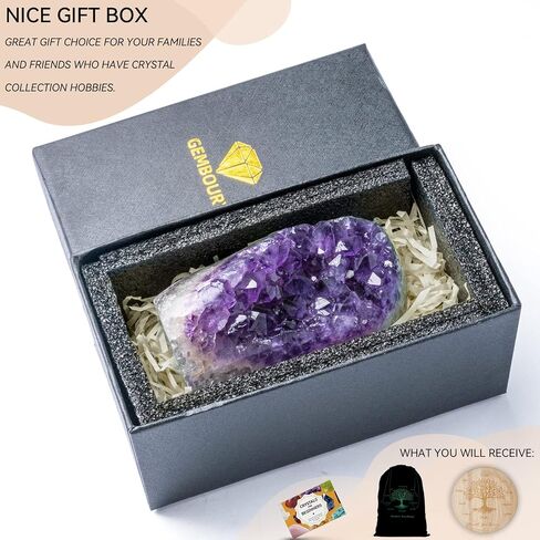 Natural Deep Purple Amethyst Crystal Geode from Uruguay 0.5-1 lb, A Grade Amethyst Cluster, Premium Gift Box for Collectors Reiki Healing Positive Energy in Saudi Arabia