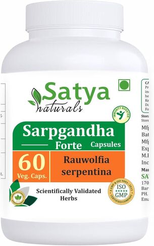 Sarpgandha Forte Capsule 500 mg. 60 الخضار. كبسولة | Sarpgandha (Rauwolfia Serpentina) استخراج كبسولات للرجال والنساء | الملحق العشبي الايورفيدا/العلاجات | 10: 1 forte (1 زجاجة من 60 كبسولة) in Kuwait