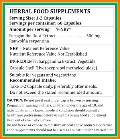 Sarpgandha Forte Capsule 500 mg. 60 الخضار. كبسولة | Sarpgandha (Rauwolfia Serpentina) استخراج كبسولات للرجال والنساء | الملحق العشبي الايورفيدا/العلاجات | 10: 1 forte (1 زجاجة من 60 كبسولة) in Saudi Arabia