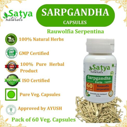 Sarpgandha Forte Capsule 500 mg. 60 الخضار. كبسولة | Sarpgandha (Rauwolfia Serpentina) استخراج كبسولات للرجال والنساء | الملحق العشبي الايورفيدا/العلاجات | 10: 1 forte (1 زجاجة من 60 كبسولة) in Saudi Arabia