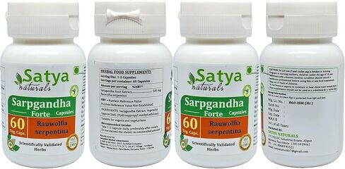 Sarpgandha Forte Capsule 500 mg. 60 الخضار. كبسولة | Sarpgandha (Rauwolfia Serpentina) استخراج كبسولات للرجال والنساء | الملحق العشبي الايورفيدا/العلاجات | 10: 1 forte (1 زجاجة من 60 كبسولة) in Saudi Arabia