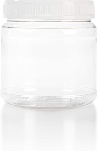 Juce Jugz 43 oz. Large Round Clear Plastic Jars with Black Ribbed Lids (6/Pack) in Saudi Arabia
