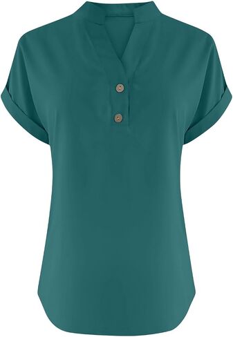 Womens Cotton Linen Shirts Summer Trendy Short Sleeve V-Neck Blouses Tops Button Down Gauze Tees Casual Clothes 2025 in Saudi Arabia
