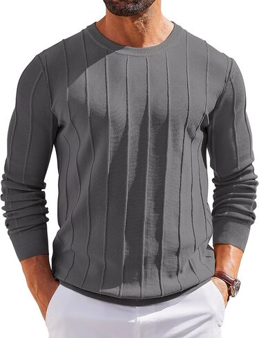 COOFANDY Men's Crew Neck Sweater Long Sleeve Casual Knit Dress Sweaters Slim Fit Ribbed Pullover in Saudi Arabia