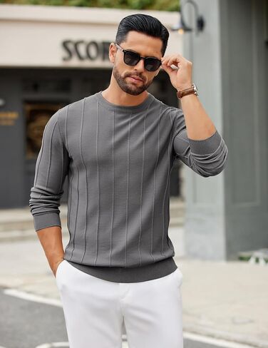 COOFANDY Men's Crew Neck Sweater Long Sleeve Casual Knit Dress Sweaters Slim Fit Ribbed Pullover in Saudi Arabia