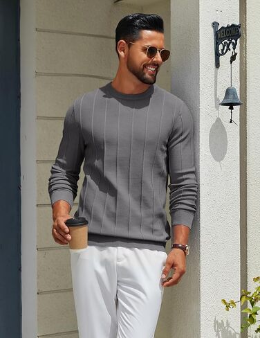 COOFANDY Men's Crew Neck Sweater Long Sleeve Casual Knit Dress Sweaters Slim Fit Ribbed Pullover in Saudi Arabia