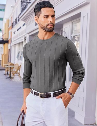 COOFANDY Men's Crew Neck Sweater Long Sleeve Casual Knit Dress Sweaters Slim Fit Ribbed Pullover in Saudi Arabia