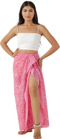 100 ٪ Cotton Sarong Coverup for Women Indian Hand Block Print Swimsuit Pareo Skirt Beach Bikini Cover Up Long (73 "× 43") in Kuwait