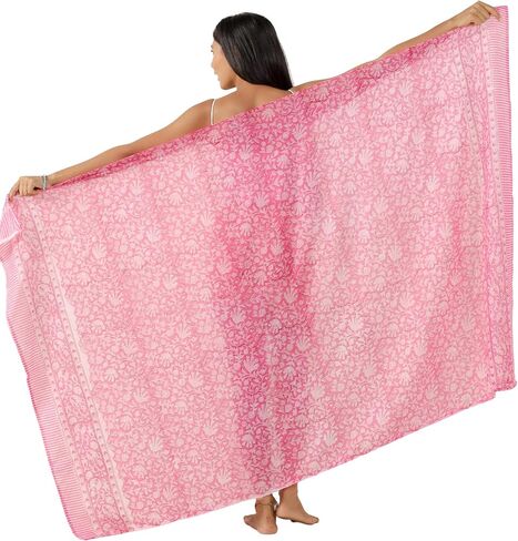 100 ٪ Cotton Sarong Coverup for Women Indian Hand Block Print Swimsuit Pareo Skirt Beach Bikini Cover Up Long (73 "× 43") in Kuwait