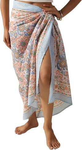 100% Cotton Sarong Coverup for Women Indian Hand Block Print Swimsuit Pareo Wrap Skirt Beach Bikini Cover Up Long (73" x 43") in Kuwait