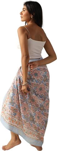 100% Cotton Sarong Coverup for Women Indian Hand Block Print Swimsuit Pareo Wrap Skirt Beach Bikini Cover Up Long (73" x 43") in Kuwait