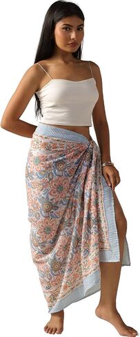 100% Cotton Sarong Coverup for Women Indian Hand Block Print Swimsuit Pareo Wrap Skirt Beach Bikini Cover Up Long (73" x 43") in Kuwait